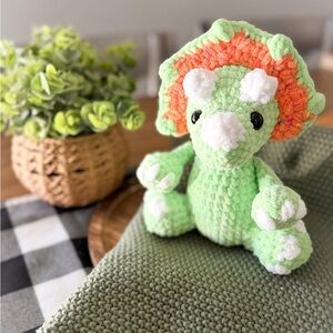 Amigurumi Crochet Green and Orange Dinosaur Plush Toy